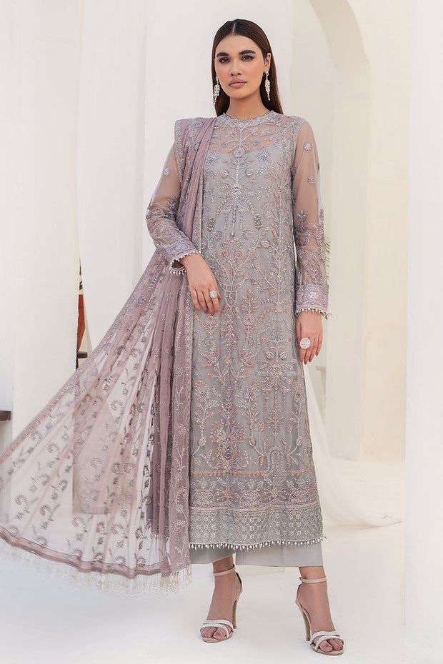Embroidered Net Dress with Pink Contrast Dupatta