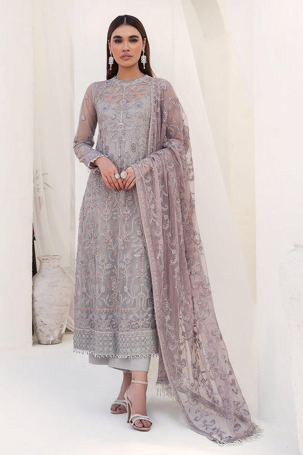 Embroidered Net Dress with Pink Contrast Dupatta