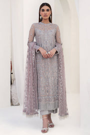 Embroidered Net Dress with Pink Contrast Dupatta