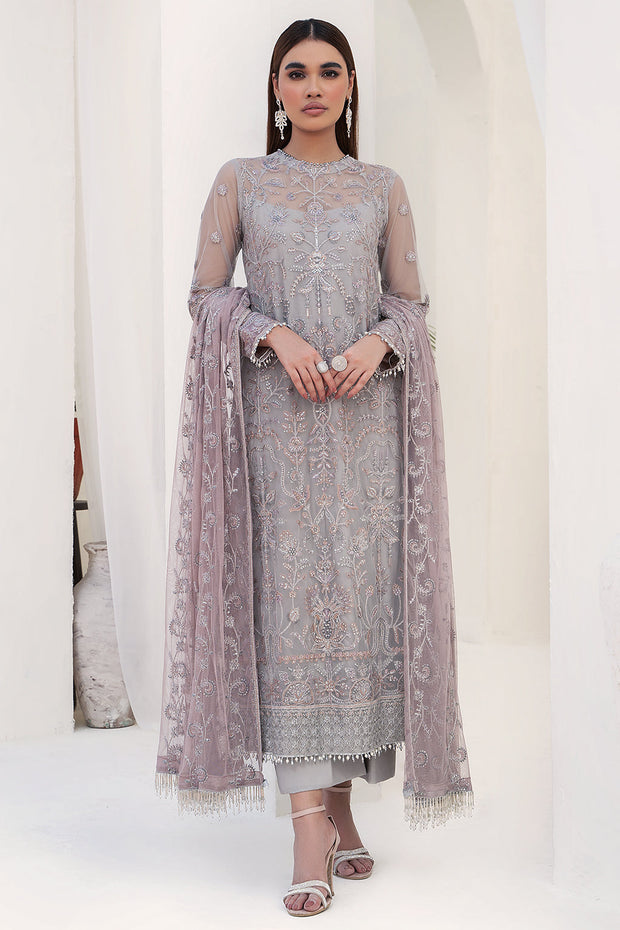 Embroidered Net Dress with Pink Contrast Dupatta