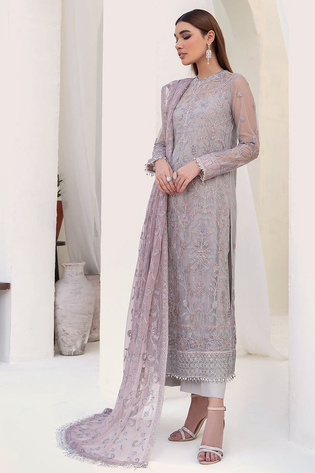 Embroidered Net Dress with Pink Contrast Dupatta