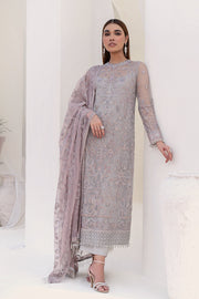 Embroidered Net Dress with Pink Contrast Dupatta