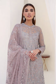 Embroidered Net Dress with Pink Contrast Dupatta