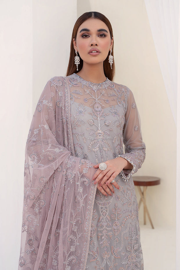 Embroidered Net Dress with Pink Contrast Dupatta