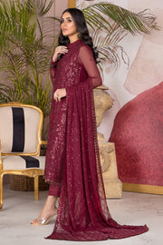 Flamboyant Maroon Sequins Embroidered Chiffon Dress
