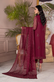 Flamboyant Maroon Sequins Embroidered Chiffon Dress