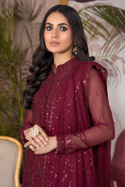 Flamboyant Maroon Sequins Embroidered Chiffon Dress