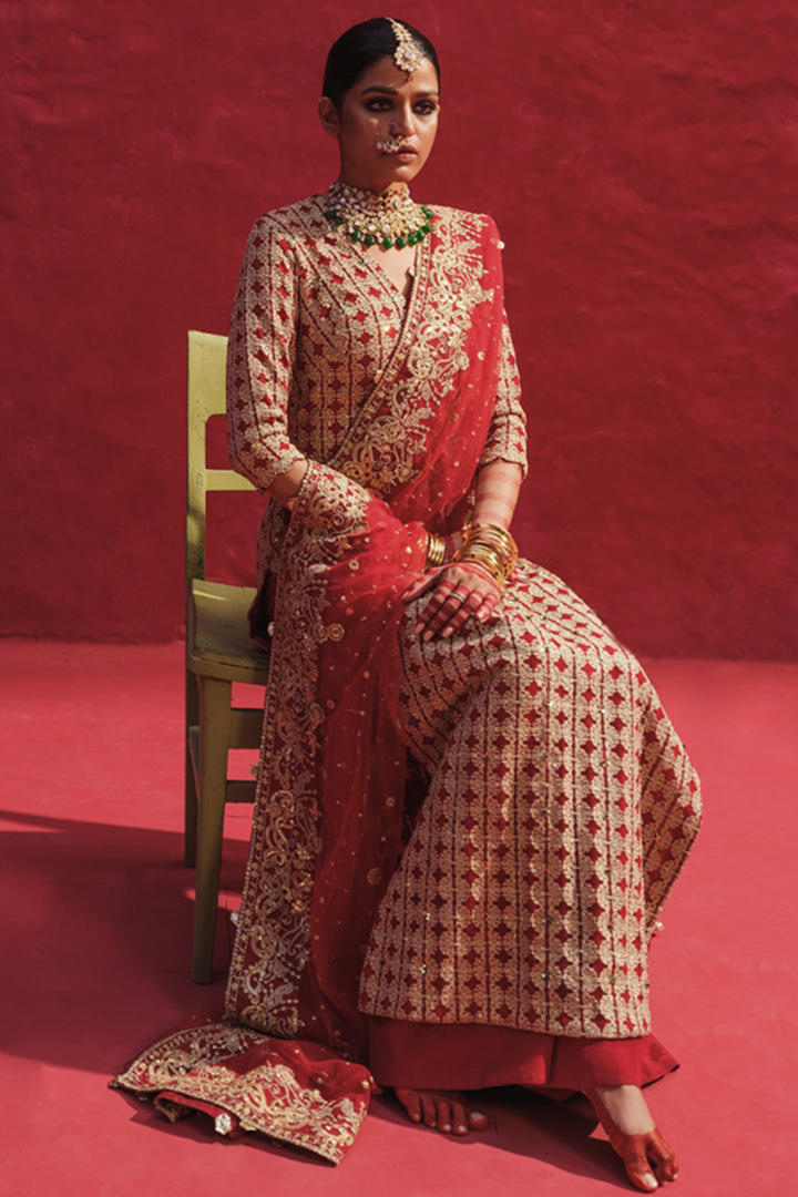 Raw Net Red Kameez Sharara Pakistani 