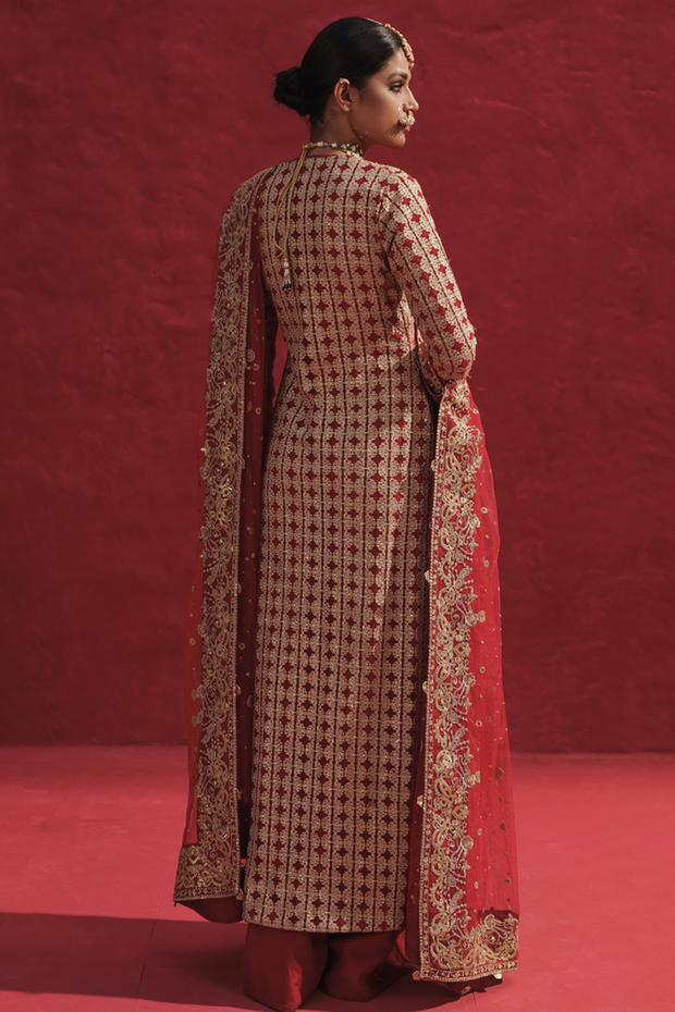 Raw Net Red Kameez Sharara Pakistani Wedding Dress