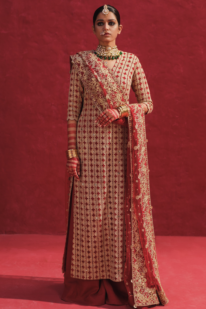 Raw Net Red Kameez Sharara Pakistani Wedding Dresses