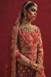 Raw Silk Red Kameez Sharara Pakistani Wedding Dress