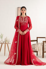 Red Elegant Pakistani Party Dress Chiffon Frock Dupatta