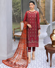 Red Embroidered Pakistani Party Wear Salwar Kameez Dupatta