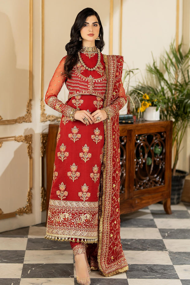 Red Embroidered Pakistani Salwar Kameez with Dupatta