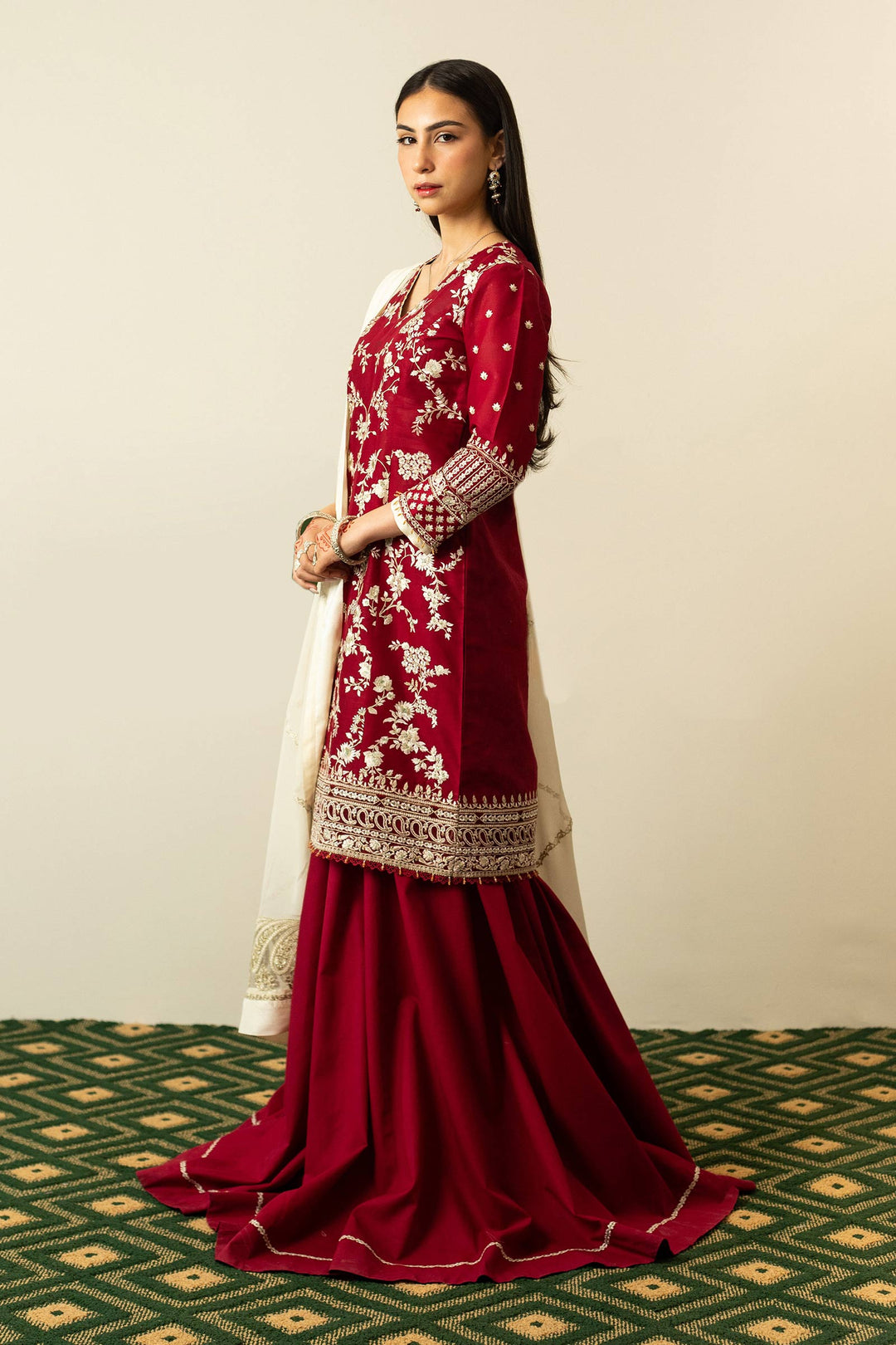 Red Embroidered Salwar Kameez Dupatta Pakistani Party Wear