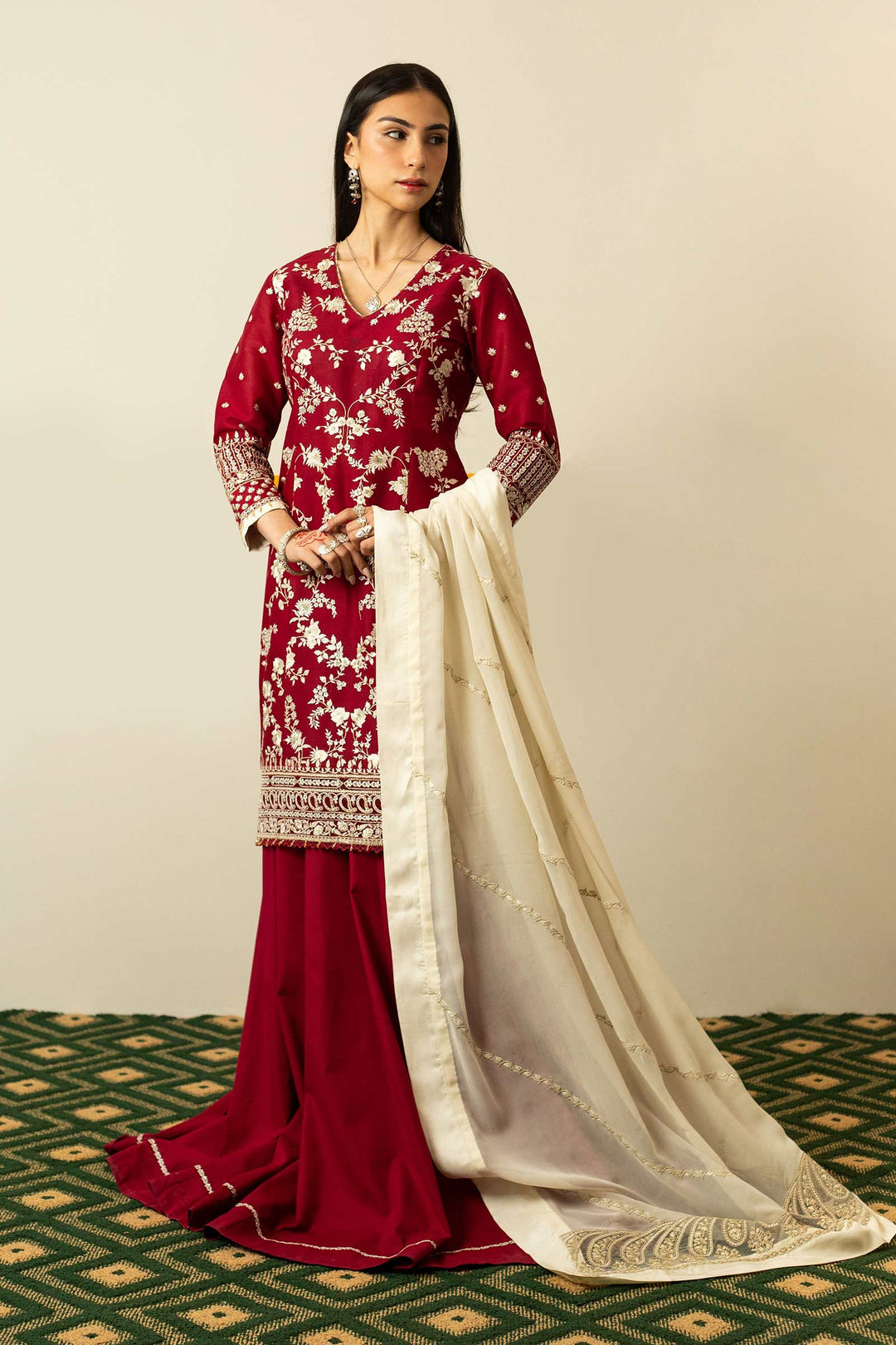Red Embroidered Salwar Kameez Dupatta Pakistani Party Wear 2023