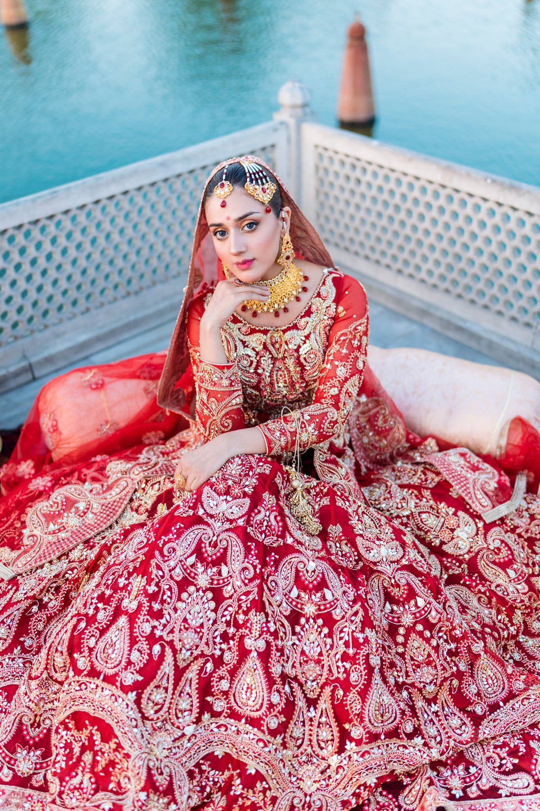 Red Lehenga Choli and Dupatta Bridal Wedding Dress Nameera by Farooq Red Lehenga Choli and Dupatta Bridal Wedding Dress Nameera by Farooq
