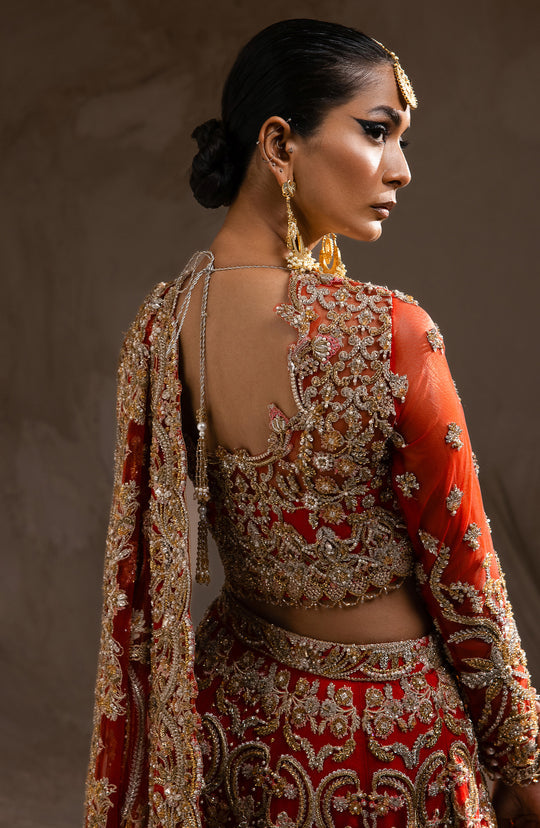 Red Lehenga Choli Dupatta Embellished Pakistani Bridal Dress
