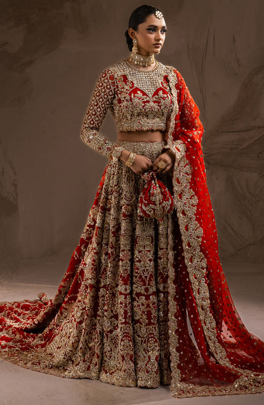 Red Lehenga Choli Embellished Pakistani Bridal Dress