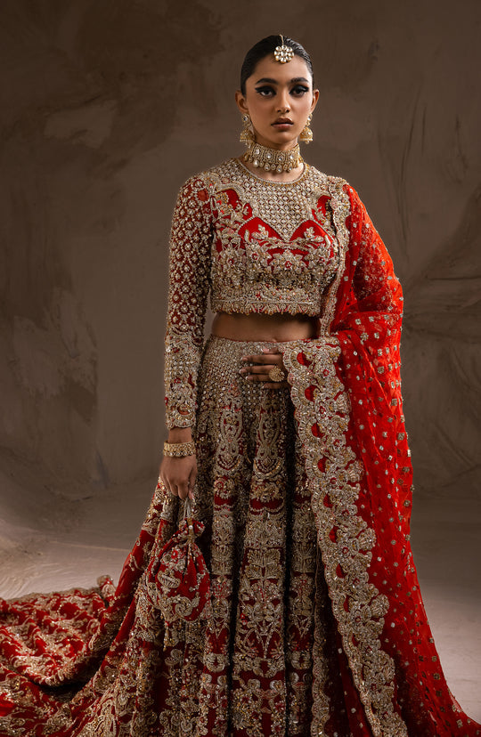 Red Lehenga and Choli Embellished Pakistani Bridal Dress