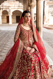 Red Lehenga and Open Pishwas Frock Pakistani Bridal Dress