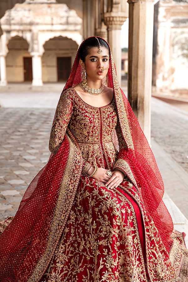 Red Lehenga and Open Pishwas Frock Pakistani Bridal Dress