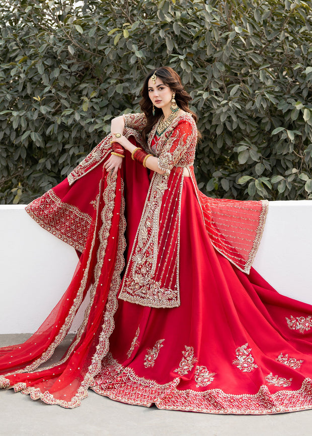 Red Pakistani Bridal Dress in Farshi Lehenga Style Online