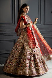 Red Pakistani Bridal Dress in Gown and Dupatta Style Online USA