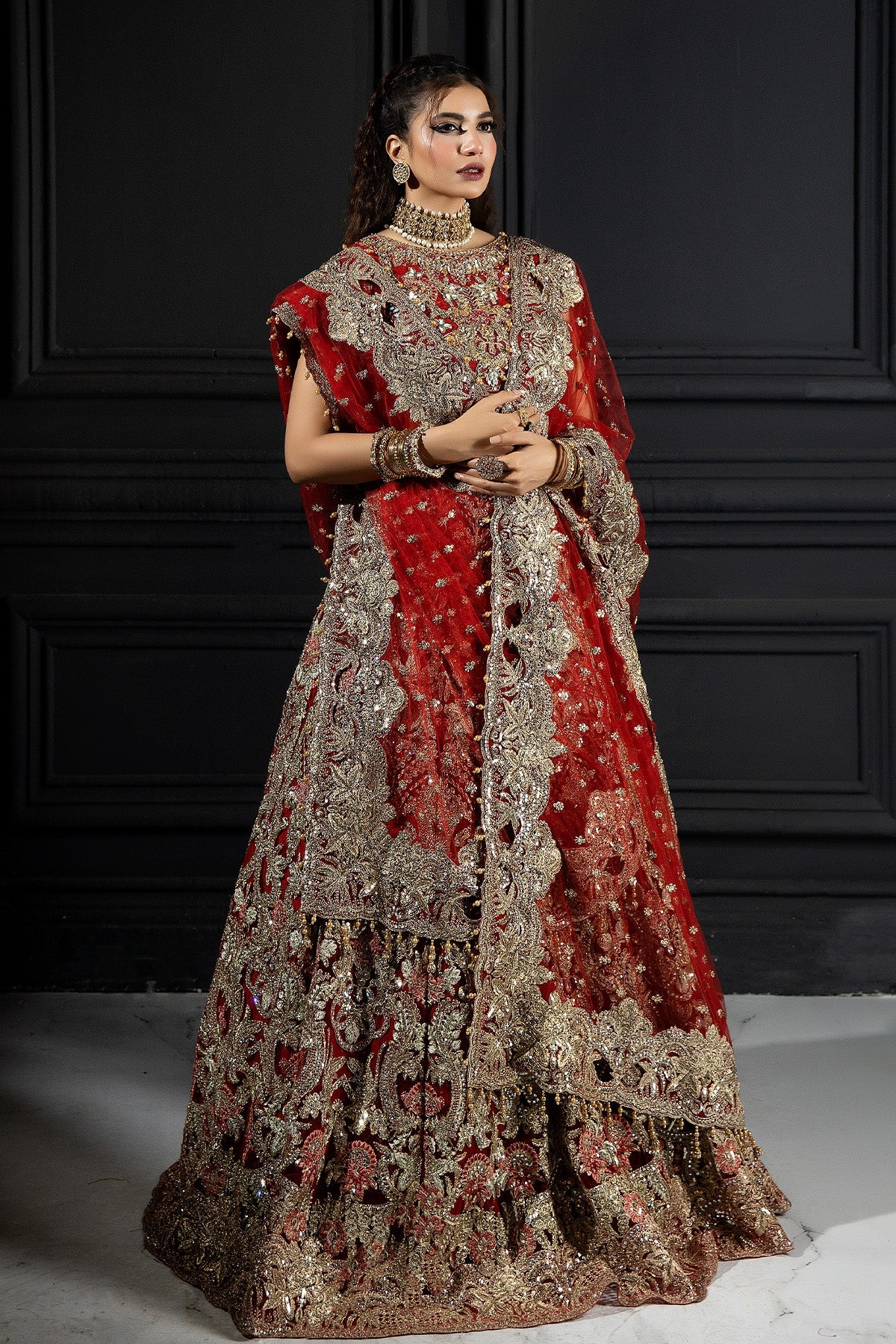Red Pakistani Bridal Dress in Gown Dupatta Style USA – Nameera by Farooq