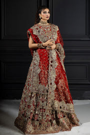 Red Pakistani Bridal Dress in Gown and Dupatta Style USA