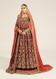 Red Pakistani Bridal Dress in Pishwas Lehenga Style