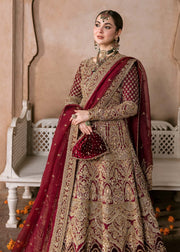 Red Pakistani Bridal Dress in Pishwas and Dupatta Style Online