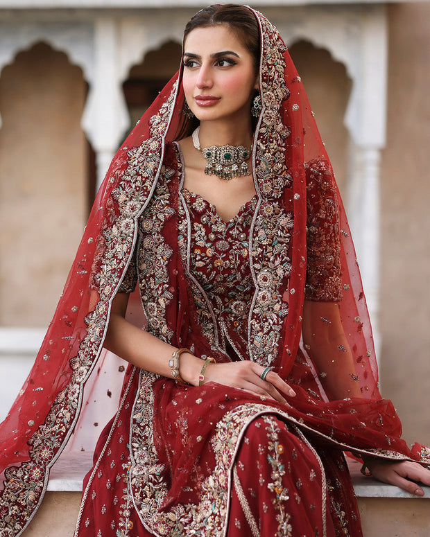 Red Pakistani Bridal Dress in Sharara and Shirt Style Online