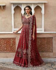 Red Pakistani Bridal Dress in Sharara and Shirt Style
