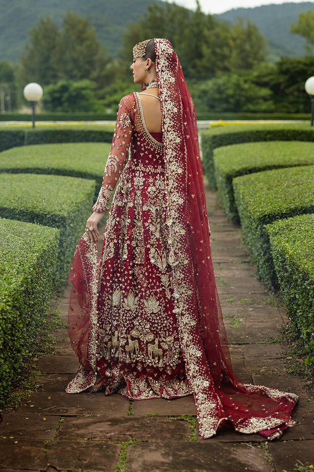 Red Pakistani Bridal Dress in Shirt Lehenga Style