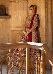 Red Pakistani Bridal Dress in Traditional Pishwas Lehenga Style
