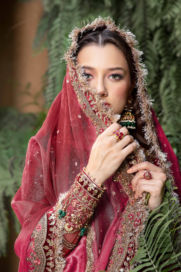 Red Pakistani Bridal Outfit in Gharara Kameez Style