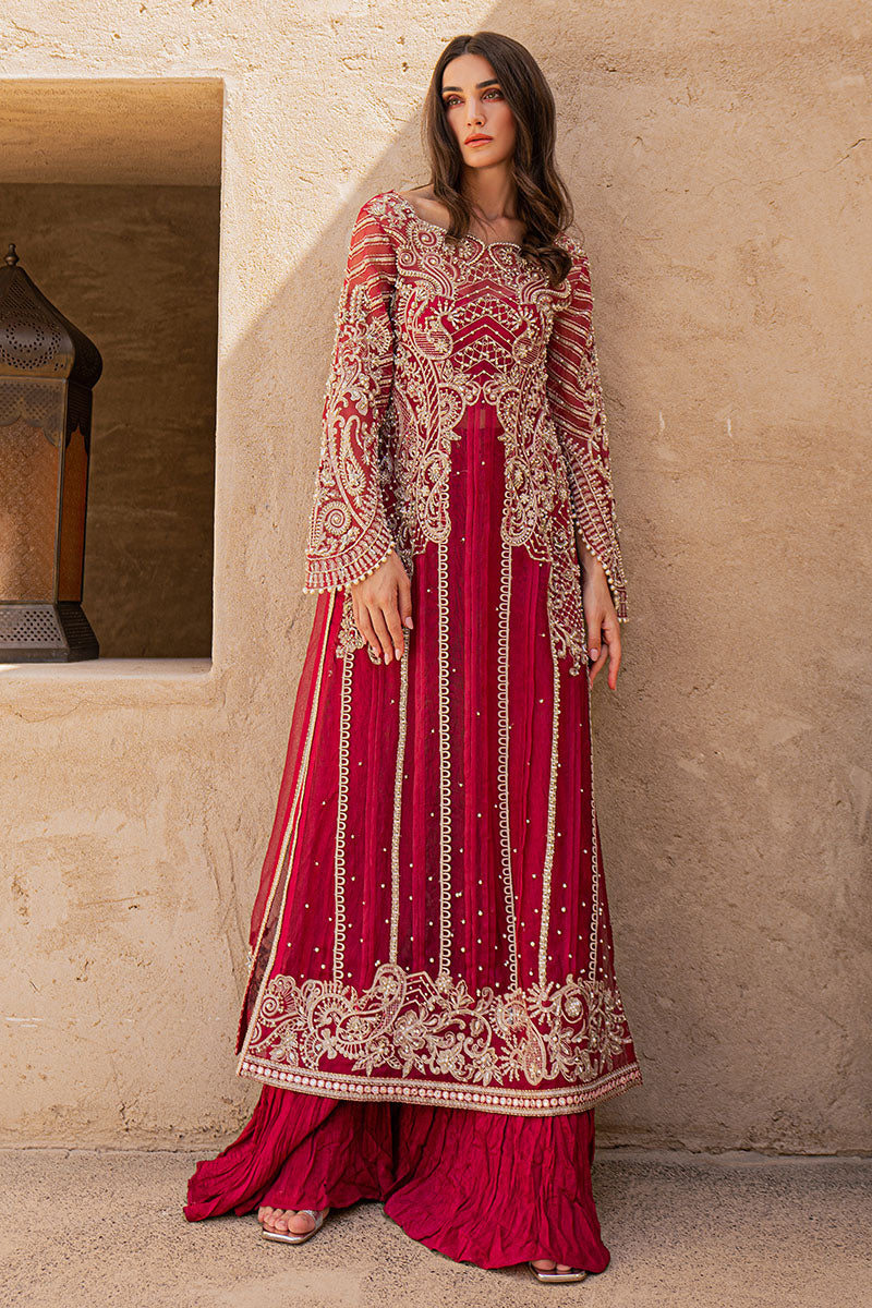 Red Pakistani Handwork Kameez and Crushed Trouser Dupatta 2023