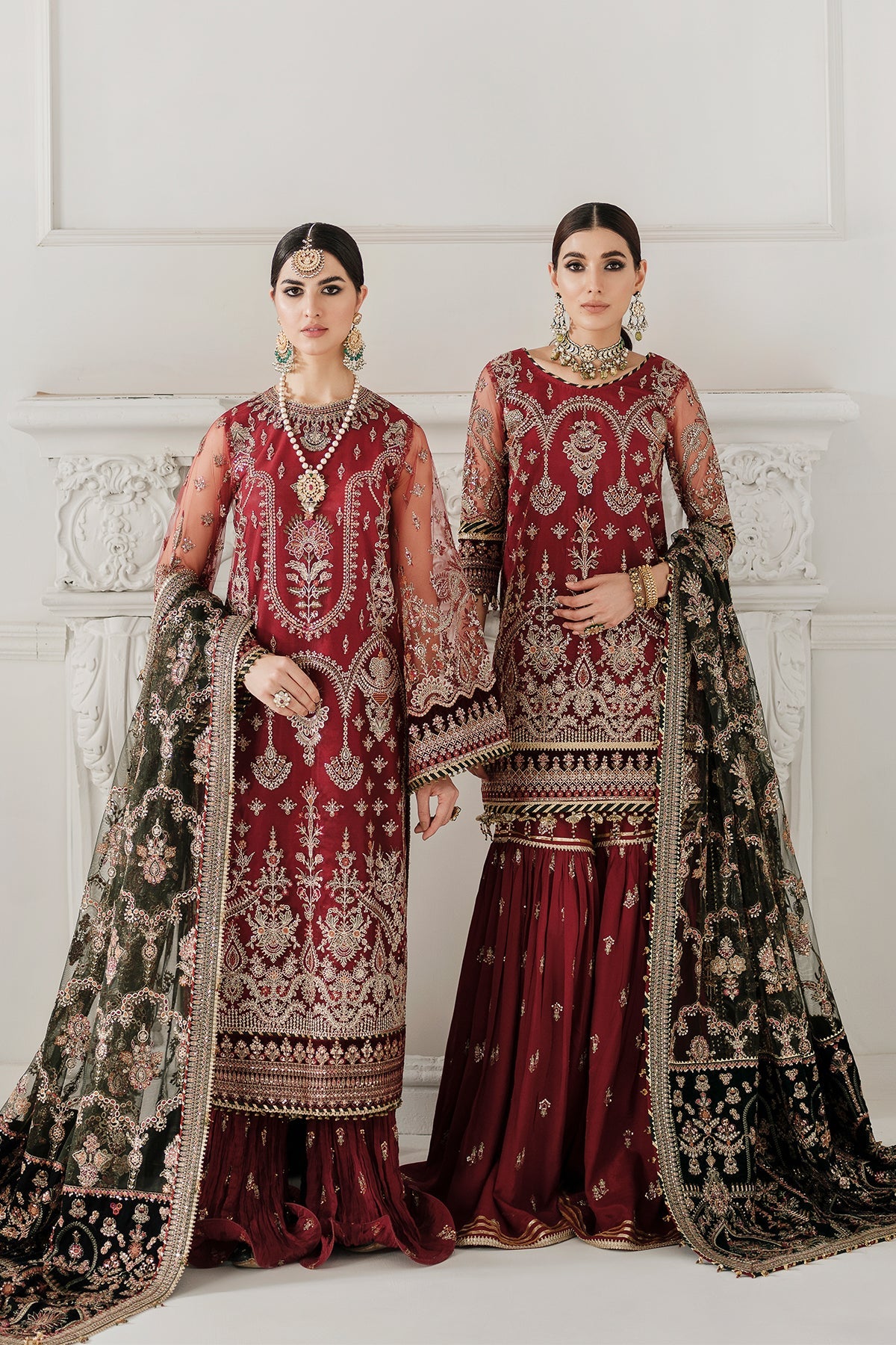 Red Pakistani Party Dress in Kameez and Gharara Style Nameera by Farooq — free download