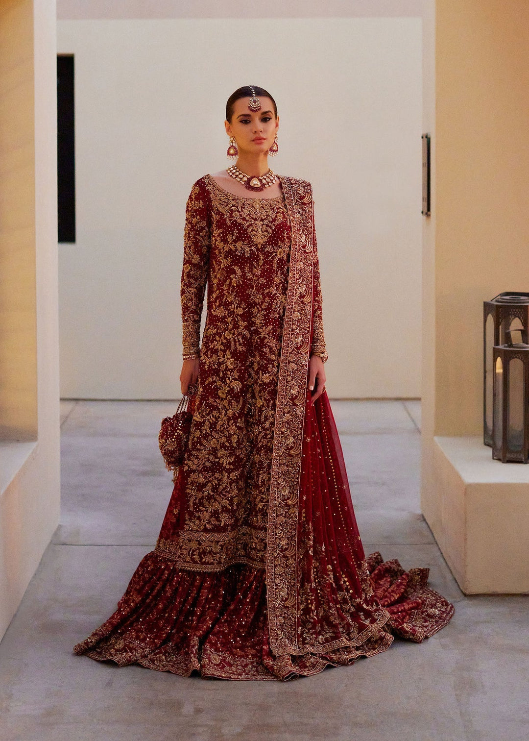 Elegant Red Pakistani Bridal Gharara Dress for Wedding