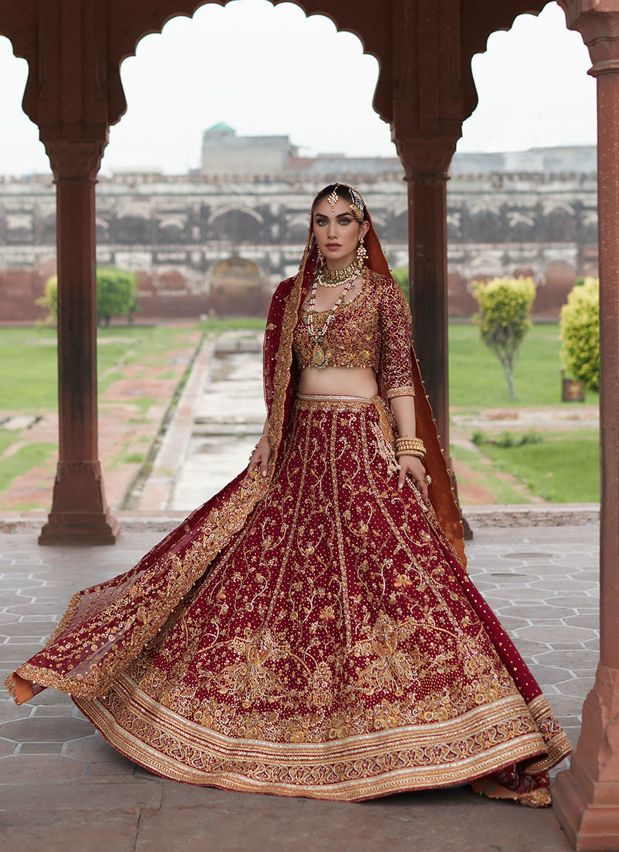 Embellished Red Bridal Lehenga Choli - Pakistani Bridal Dress