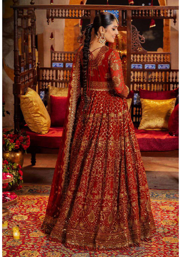 Red Classic Embroidered Pakistani Wedding Dress in Frock Style