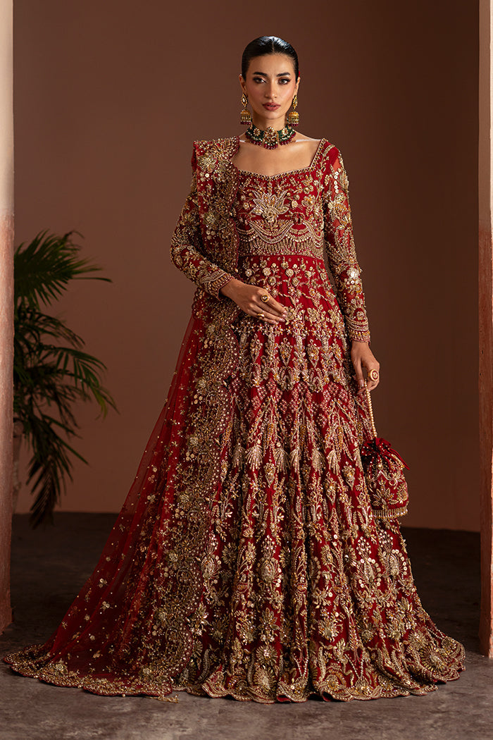 Red Pakistani Bridal Dress in Gown and Dupatta Style