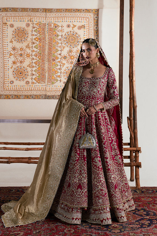 Red Pakistani Bridal Dress in Lehenga Pishwas Style