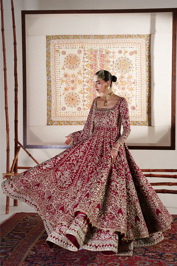 Red Pakistani Bridal Dress in Lehenga Pishwas Style Online