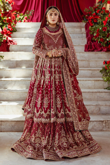 Red Pakistani Bridal Lehenga Frock - Exquisite Bridal Dresses