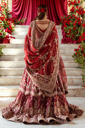 Red Pakistani Bridal Dresses in Lehenga Style