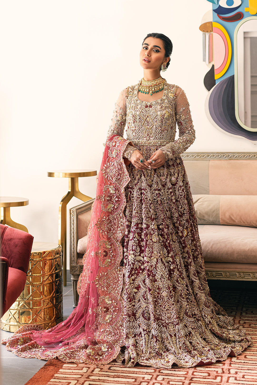 Elegant Pakistani Bridal Dress in Rich Red with Intricate Embroid