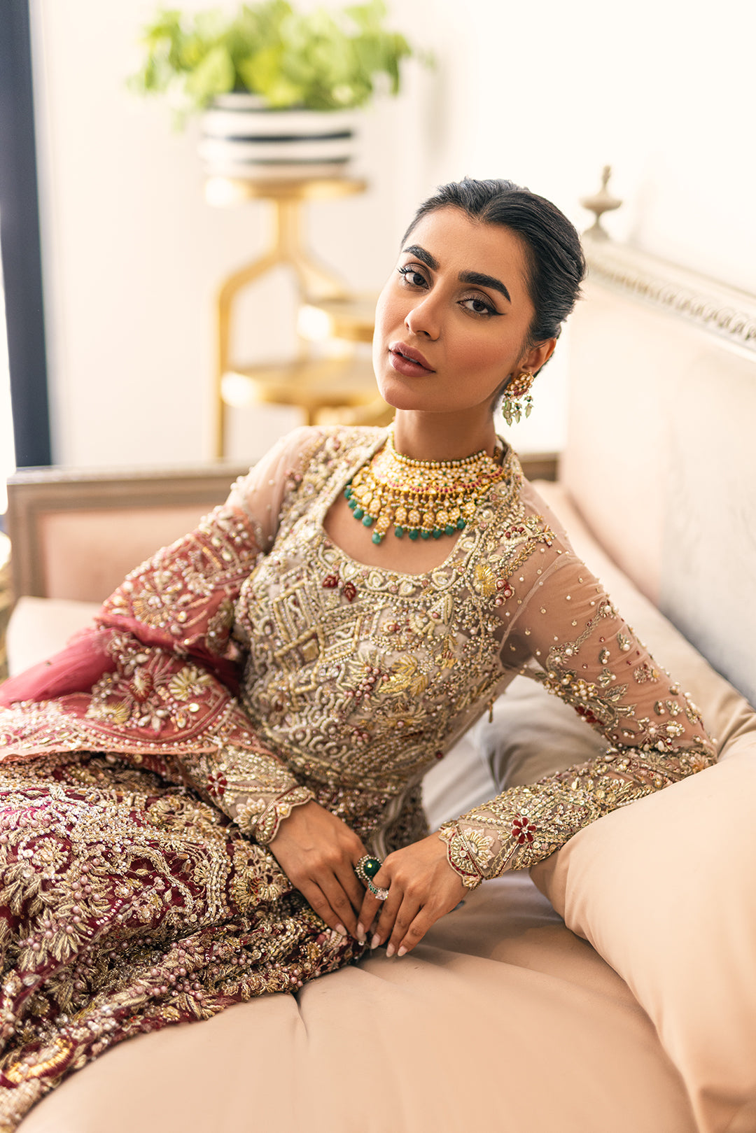 Elegant Pakistani Bridal Dress in Rich Red with Intricate Embroid