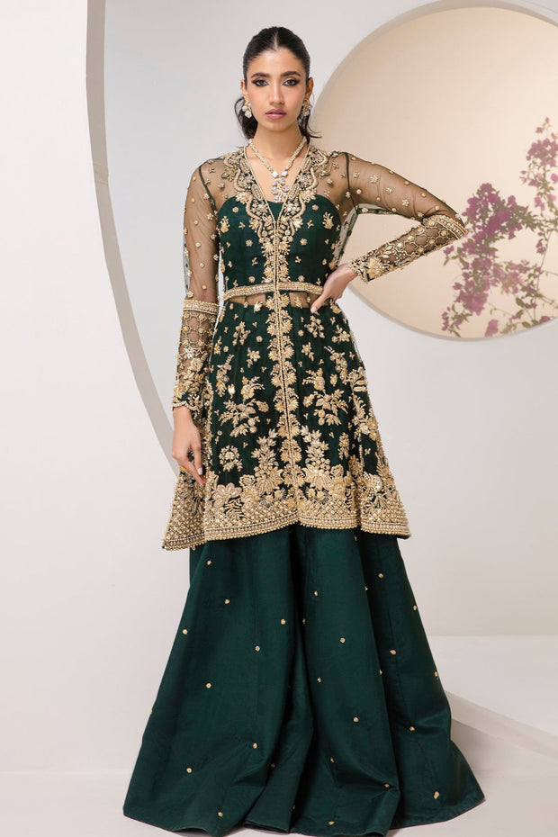 Regal Green Embroidered Pakistani Wedding Dress Gharara Kameez Style